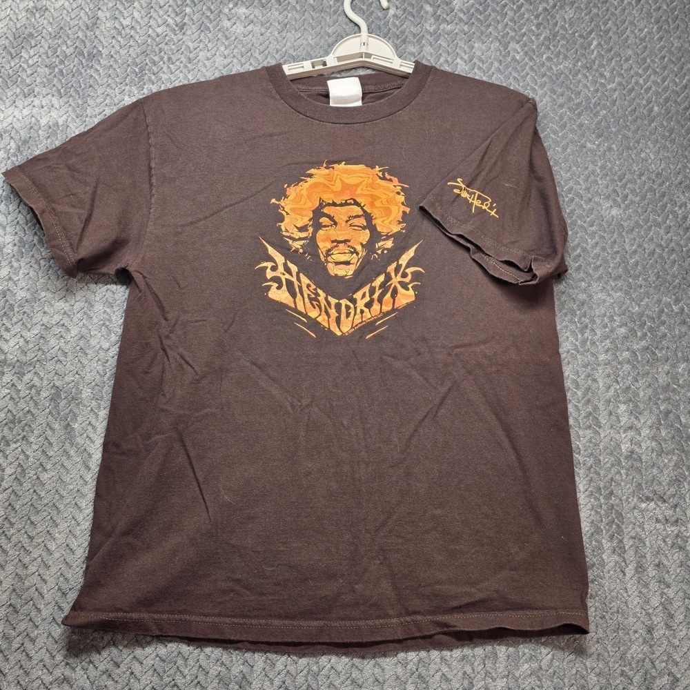 Vintage Jimi Hendrix 2004 Men's Large Graphic T-Shirt Brown Rock Band Sleeve Hit
